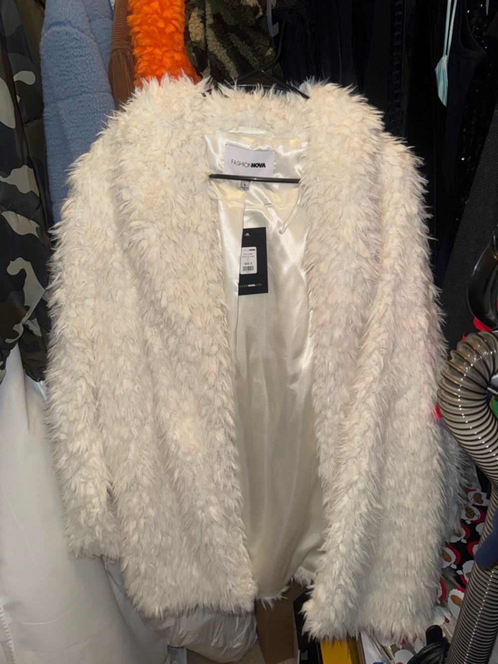 Fashion Nova Cream Faux Fur Teddy Jacket